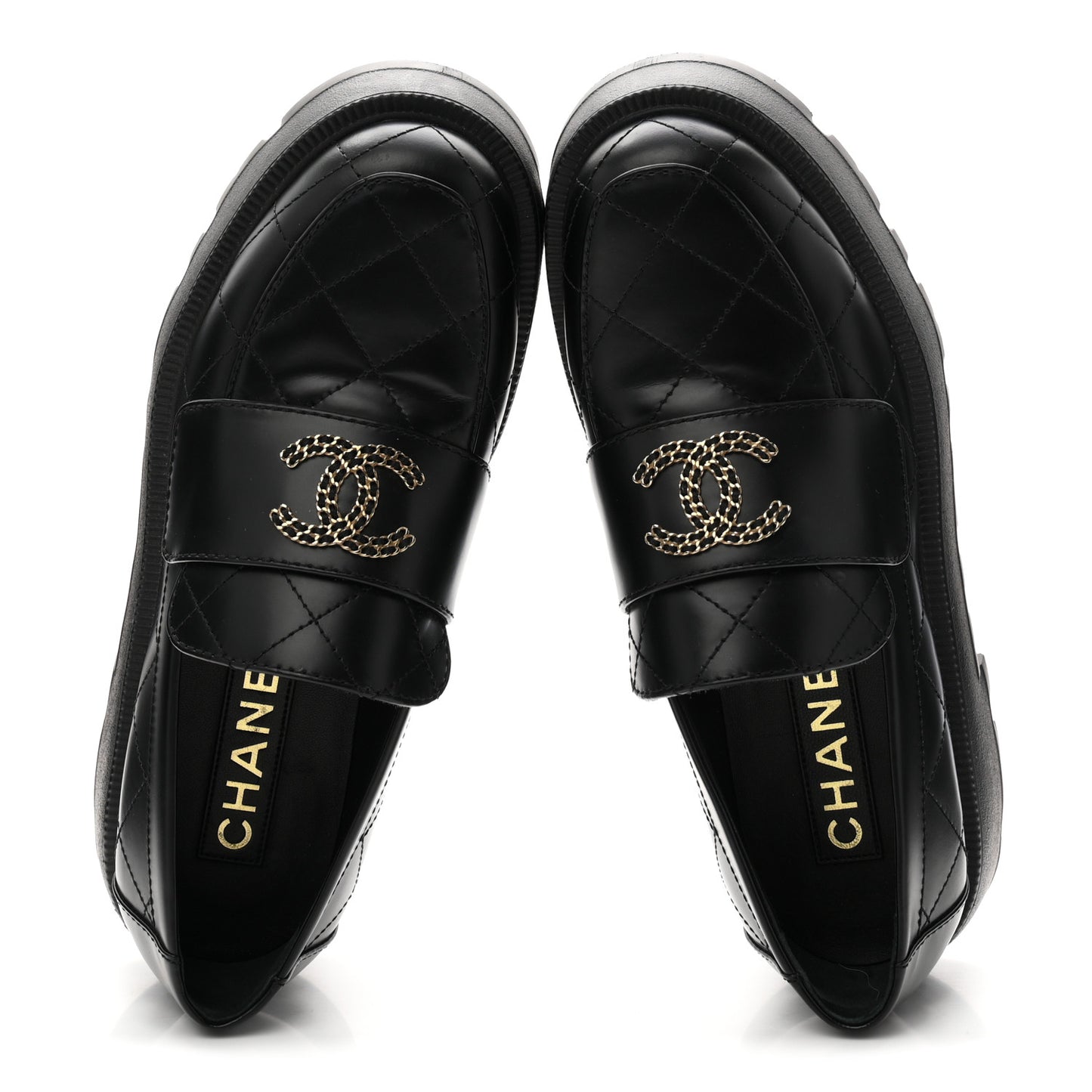 Calfskin Stitched CC Loafers 38.5 Black