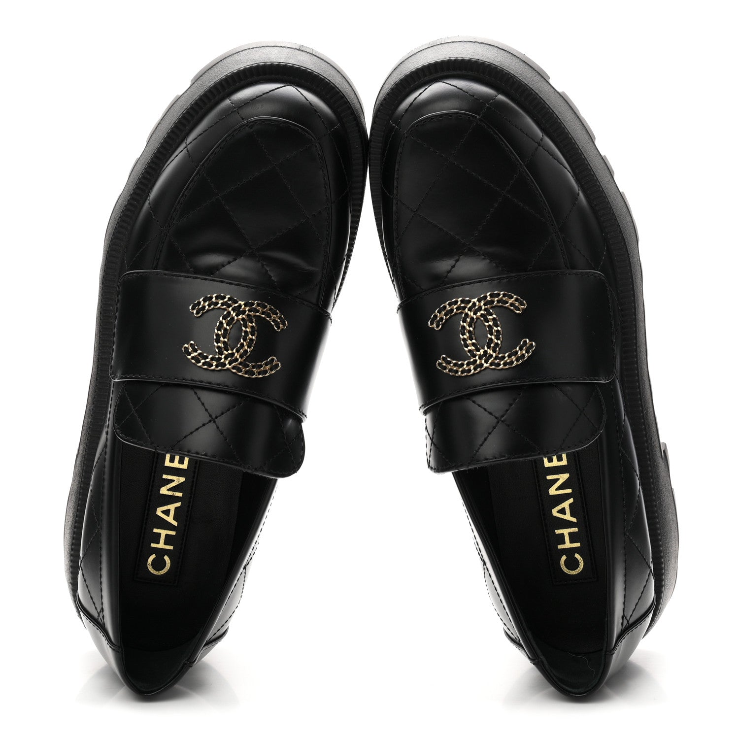 Chanel Calfskin Stitched CC Loafers 38.5 Black 2 of 9