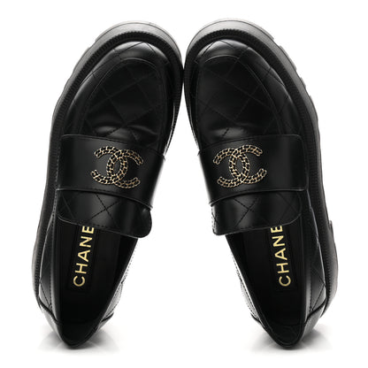 Chanel Calfskin Stitched CC Loafers 38.5 Black 2 of 9