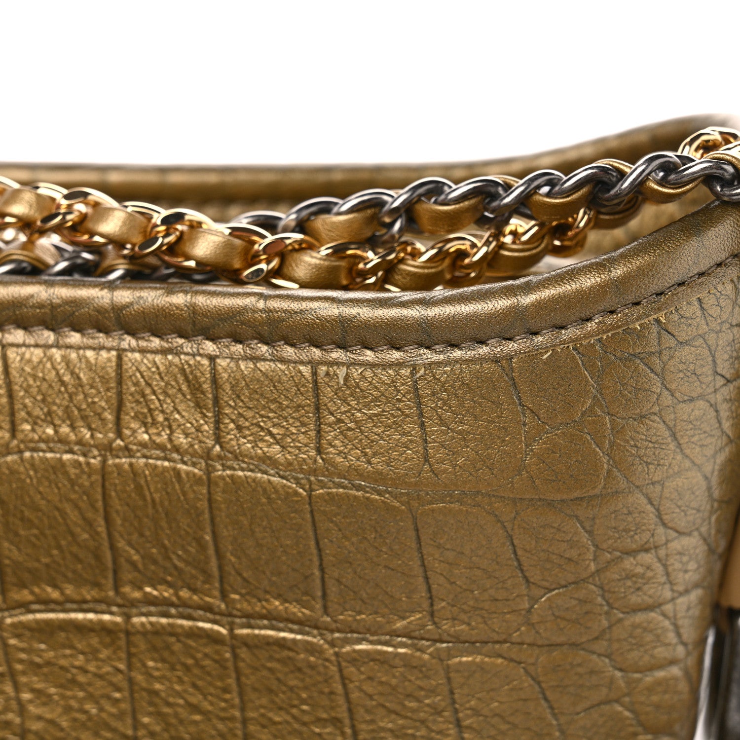 Chanel Metallic Calfskin Crocodile Embossed Cocodile Small Gabrielle Hobo Gold 11 of 12