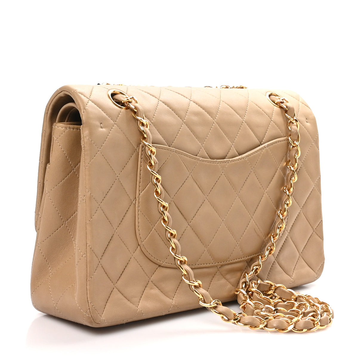 Lambskin Quilted Medium Double Flap Beige