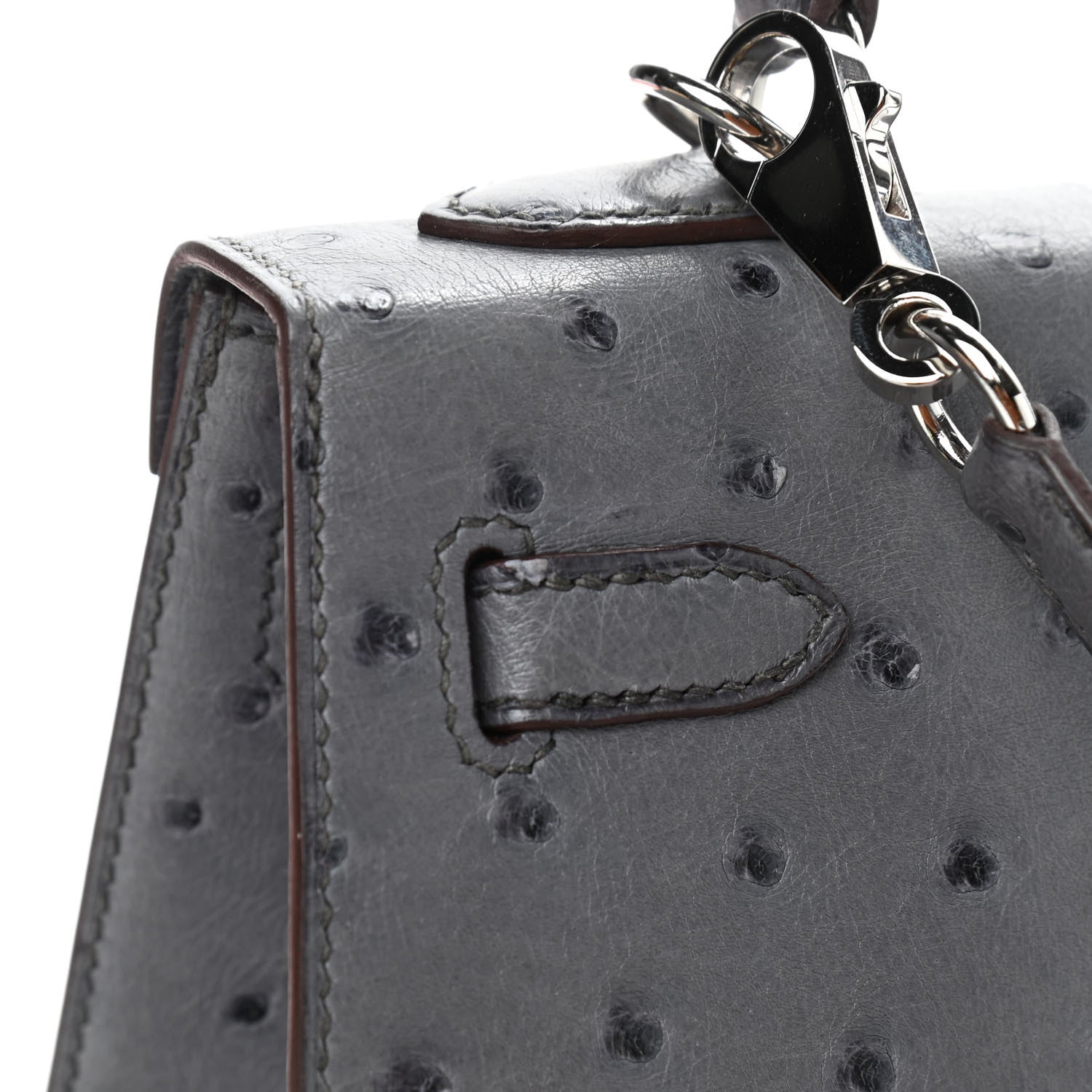 Hermes Ostrich Horseshoe Kelly Sellier 25 Gris Agate Bleu Nuit 8 of 13