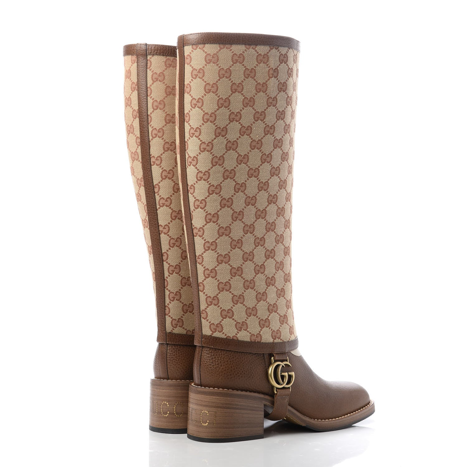 Gucci GG Monogram Calfskin Lola Tall Boots 39 Beige Ruggine Cuir 4 of 13