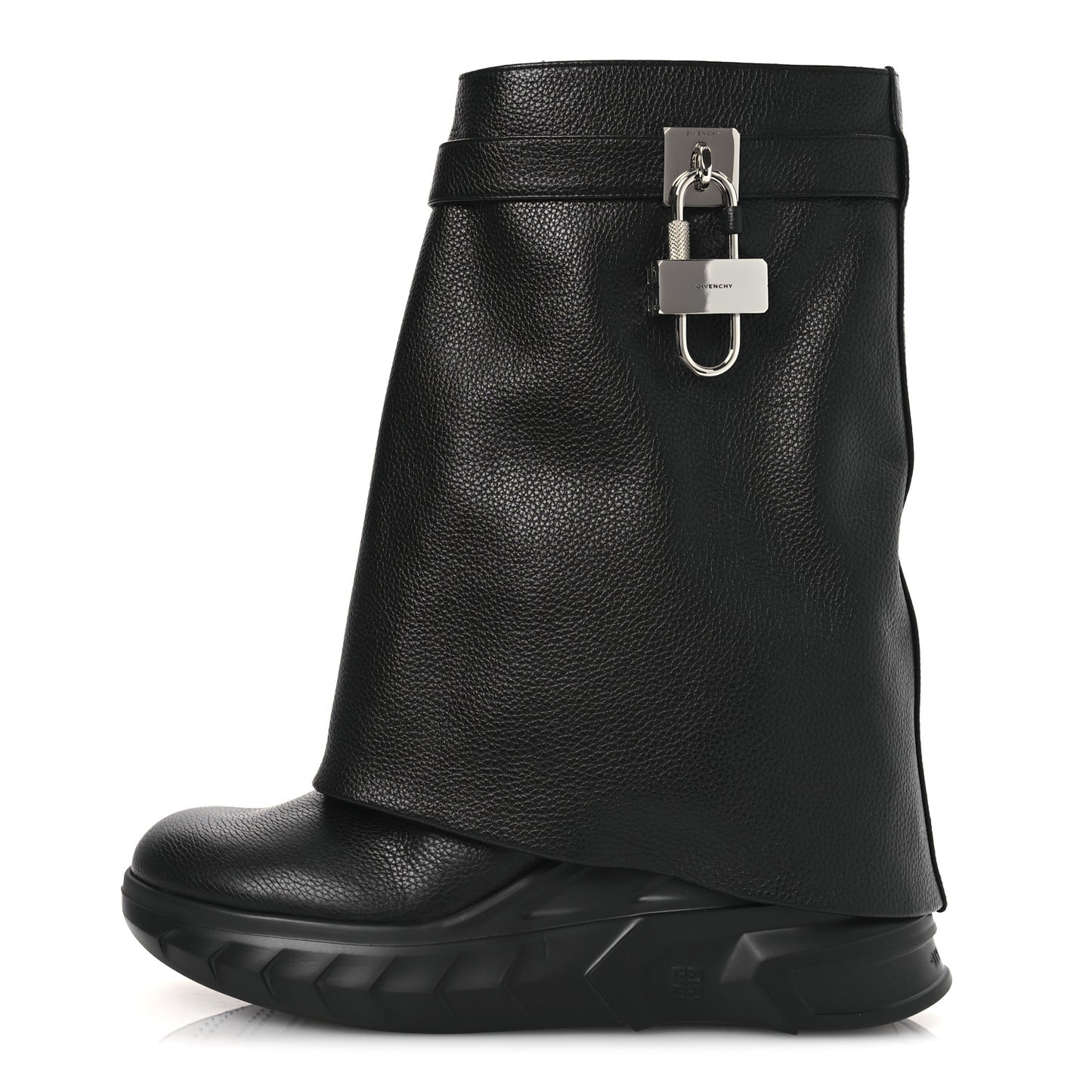 Grained Calfskin Shark Lock Biker Ankle Boots 40 Black