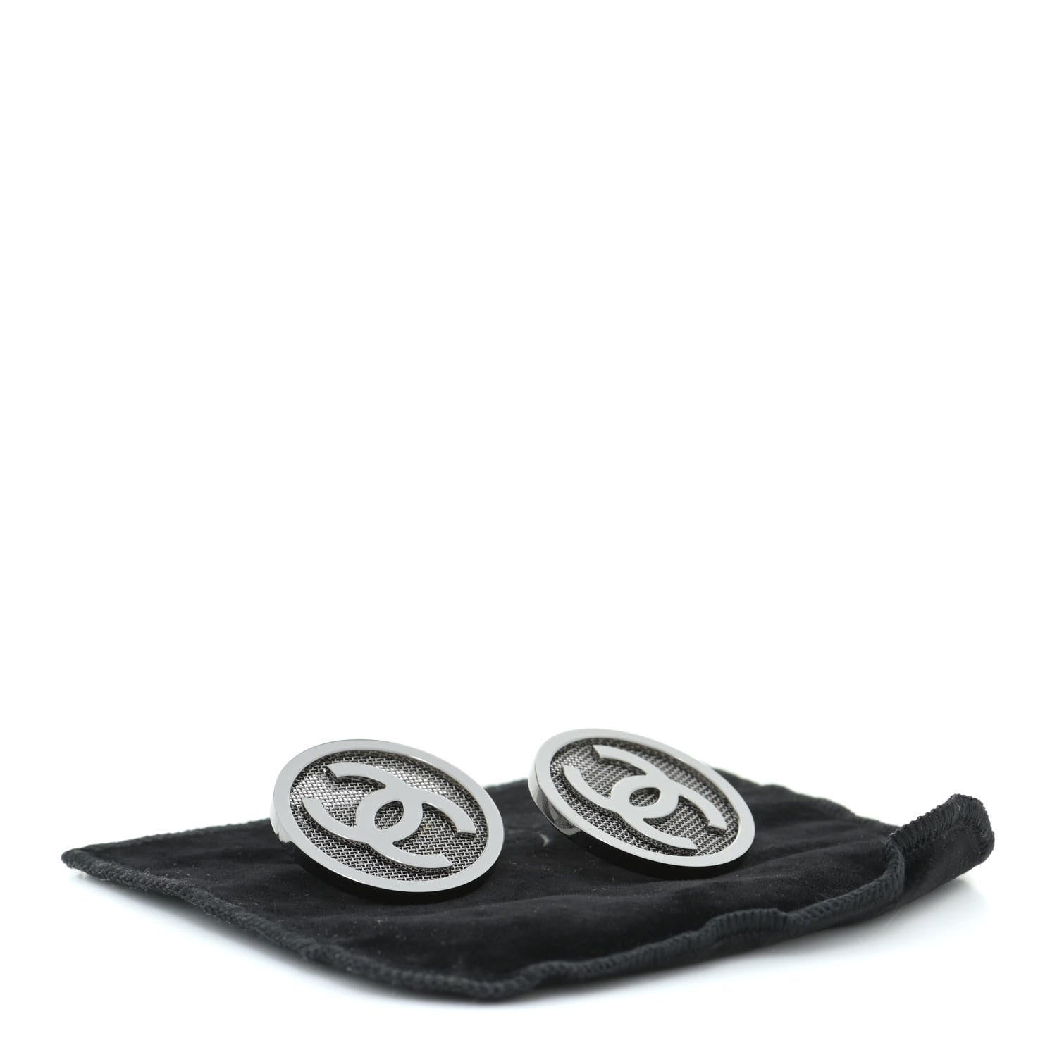 Chanel Metal Mesh Circle CC Clip On Earrings Silver 4 of 5