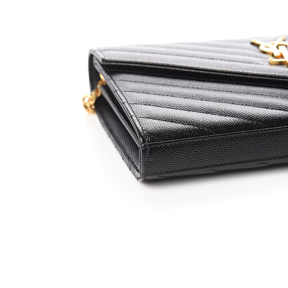 Saint Laurent Grain De Poudre Matelasse Chevron Monogram Chain Wallet Black 6 of 9