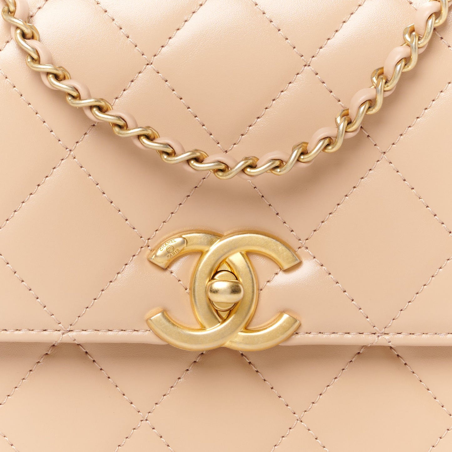 Calfskin Quilted Perfect Fit Flap Beige