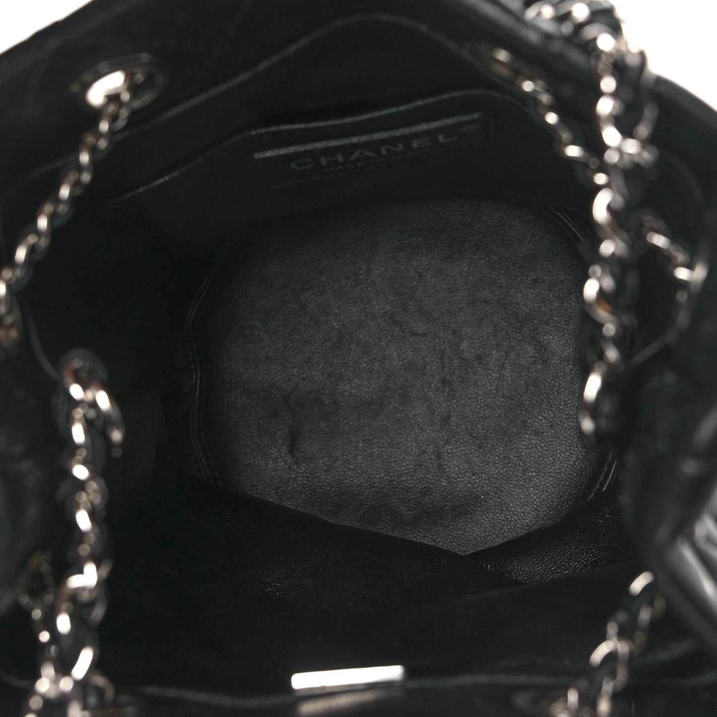 Lambskin Quilted CC Drawstring Bucket Bag Black