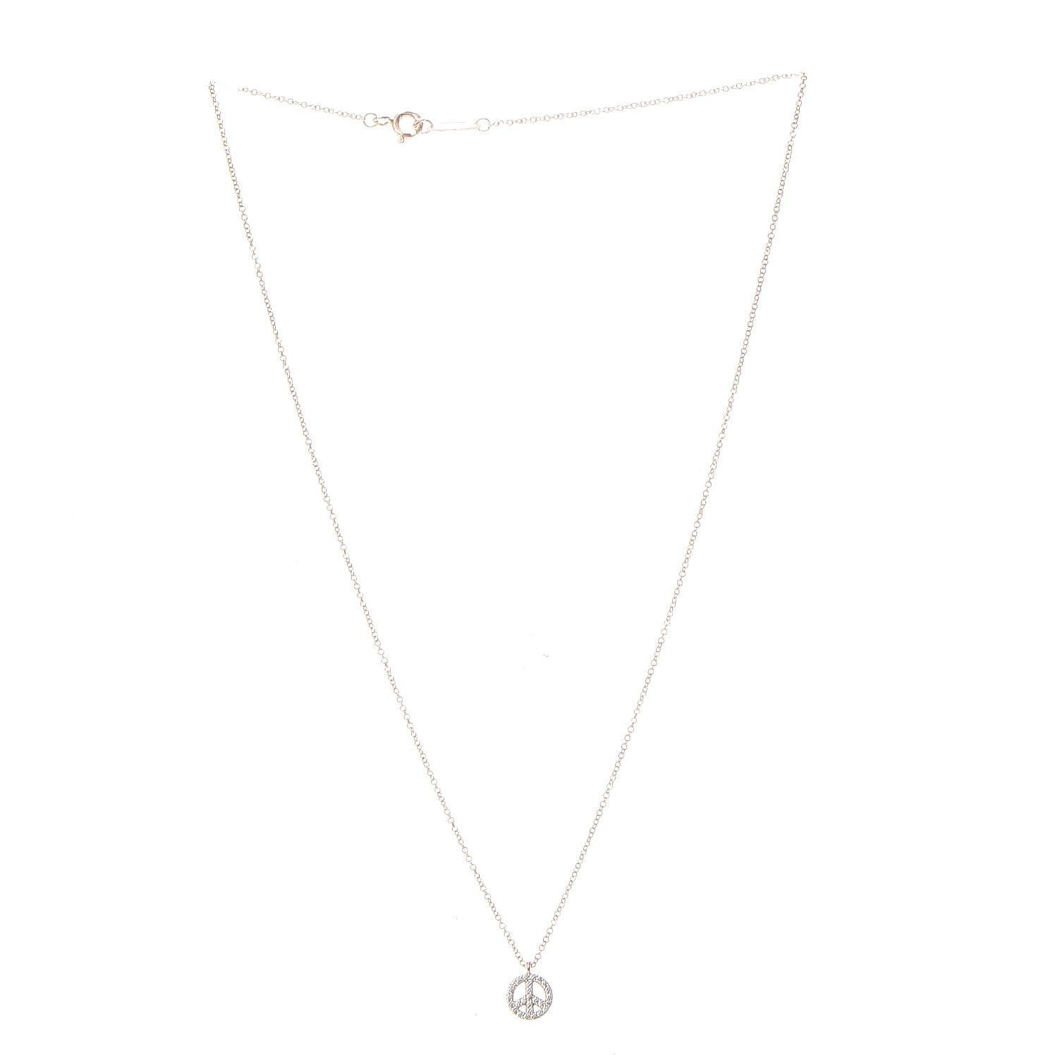 Tiffany 18K Rose Gold Diamond Mini Metro Peace Pendant Necklace 3 of 7