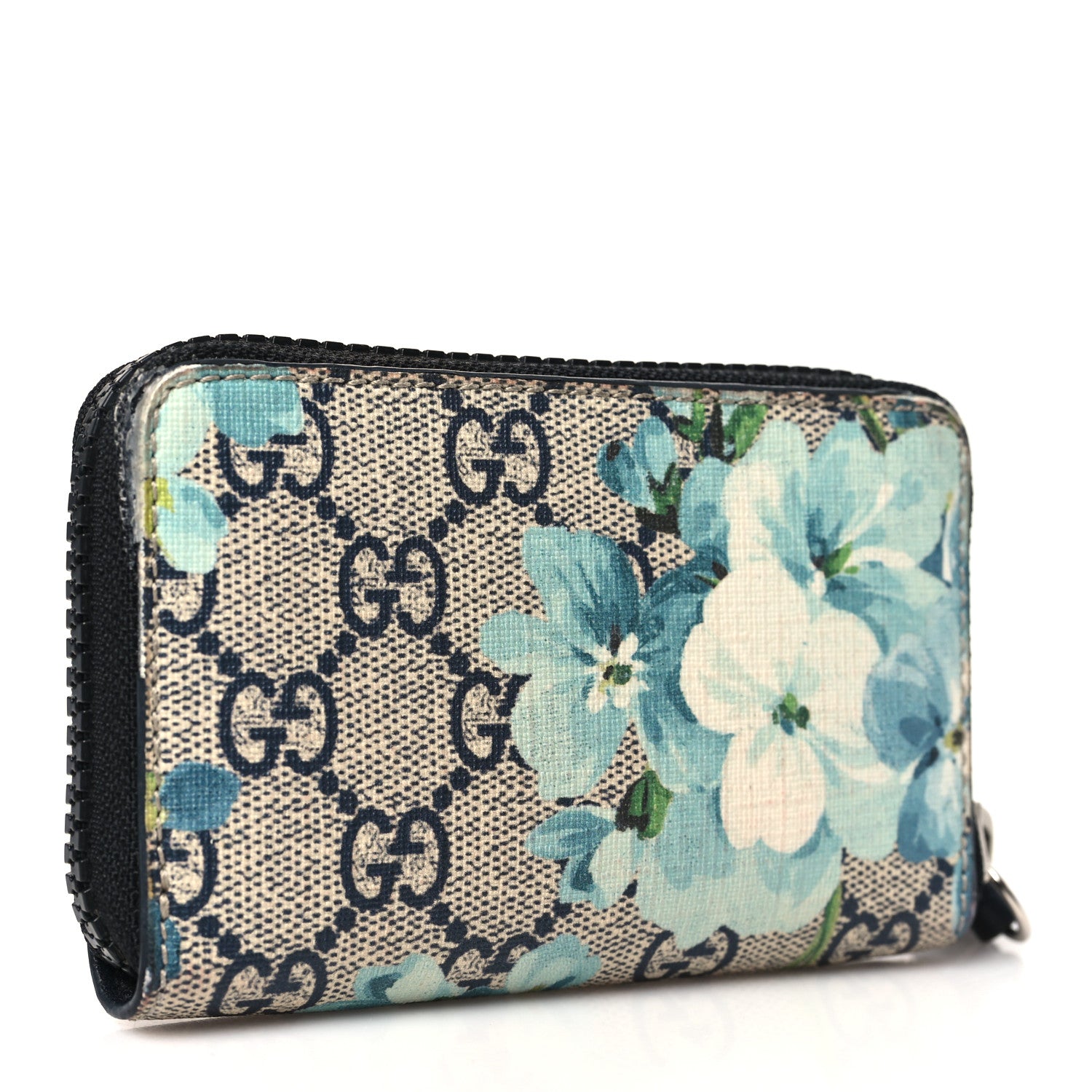 Gucci GG Supreme Monogram Blooms Zip Around Card Case Wallet Beige Blue Navy 3 of 11