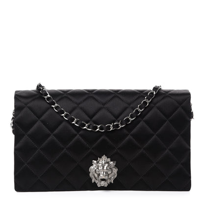 Chanel Satin Quilted Medium Leo Lion Flap Clutch Black 1 of 10