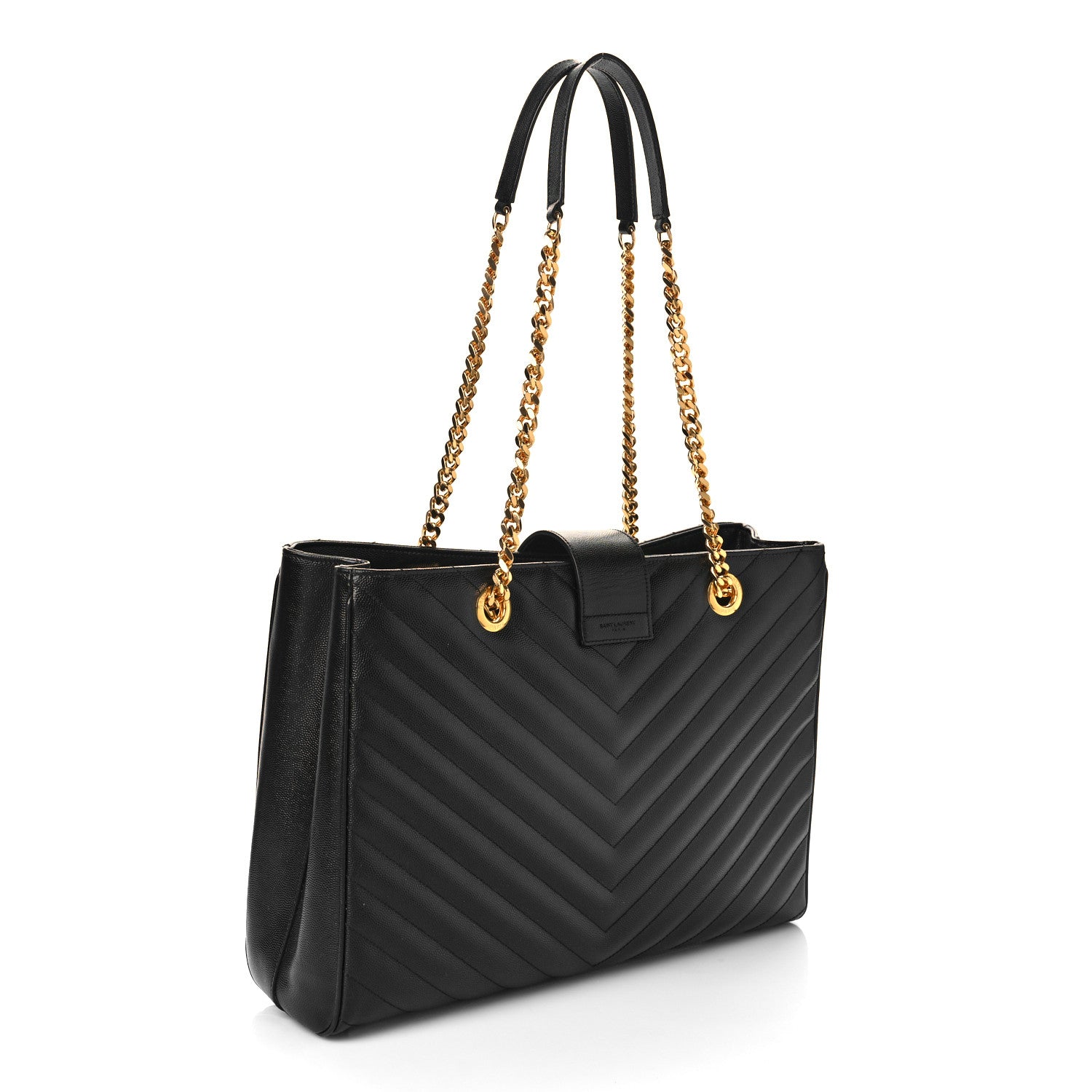 Saint Laurent Grain De Poudre Matelasse Chevron Monogram Shopping Bag Black 3 of 12