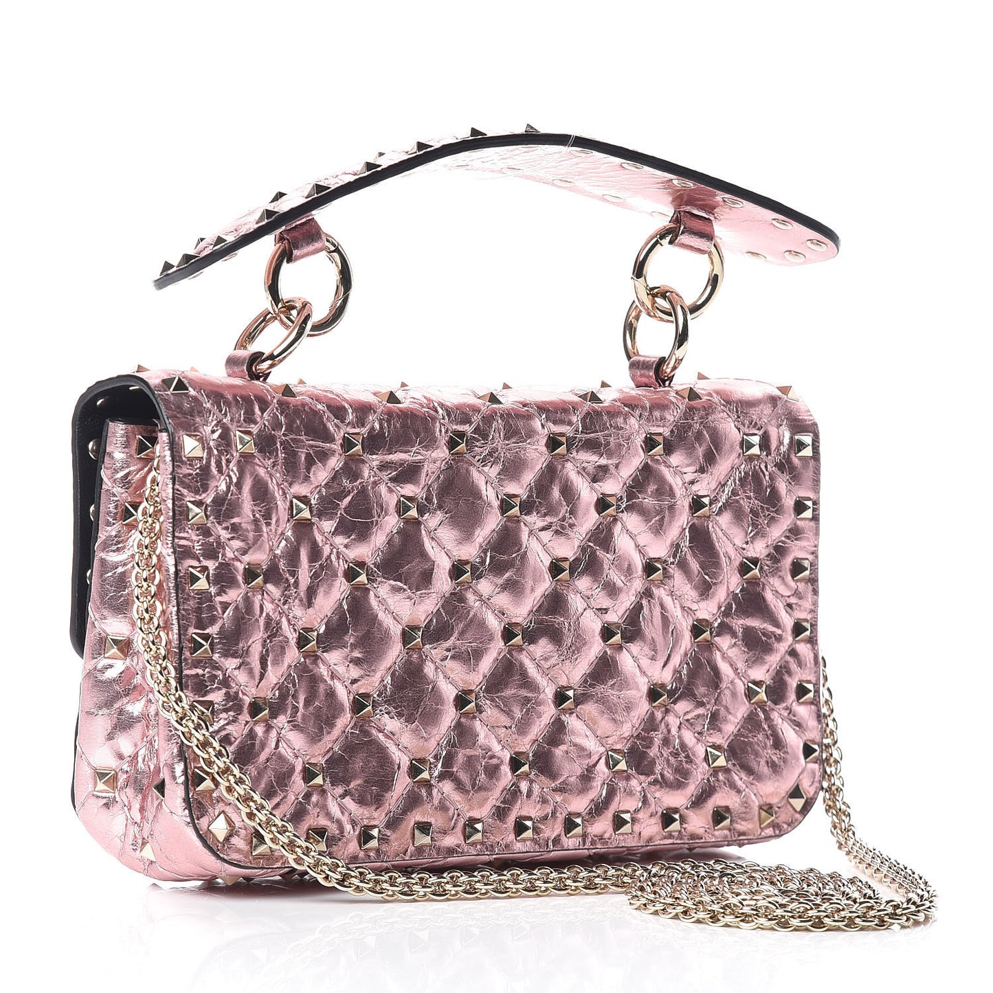 Metallic Wrinkled Lambskin Small Rockstud Spike Shoulder Bag Lipstick