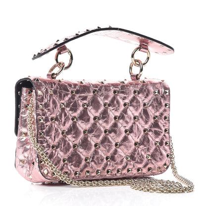 Valentino Garavani Metallic Wrinkled Lambskin Small Rockstud Spike Shoulder Bag Lipstick 3 of 8