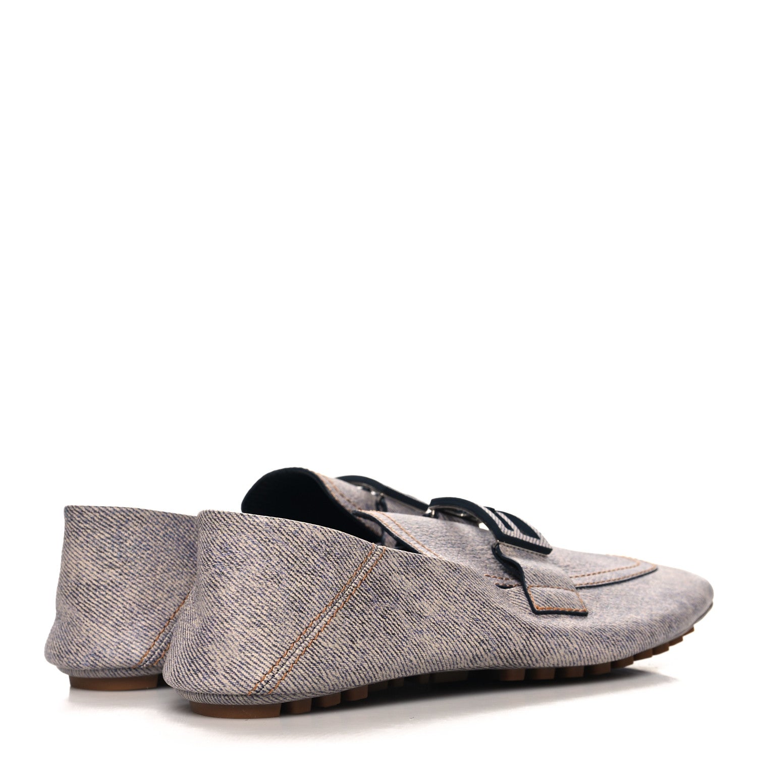 Fendi Vitello Pelle Stampa Denim Baguette Driving Loafers 38 Azzurro 5 of 8