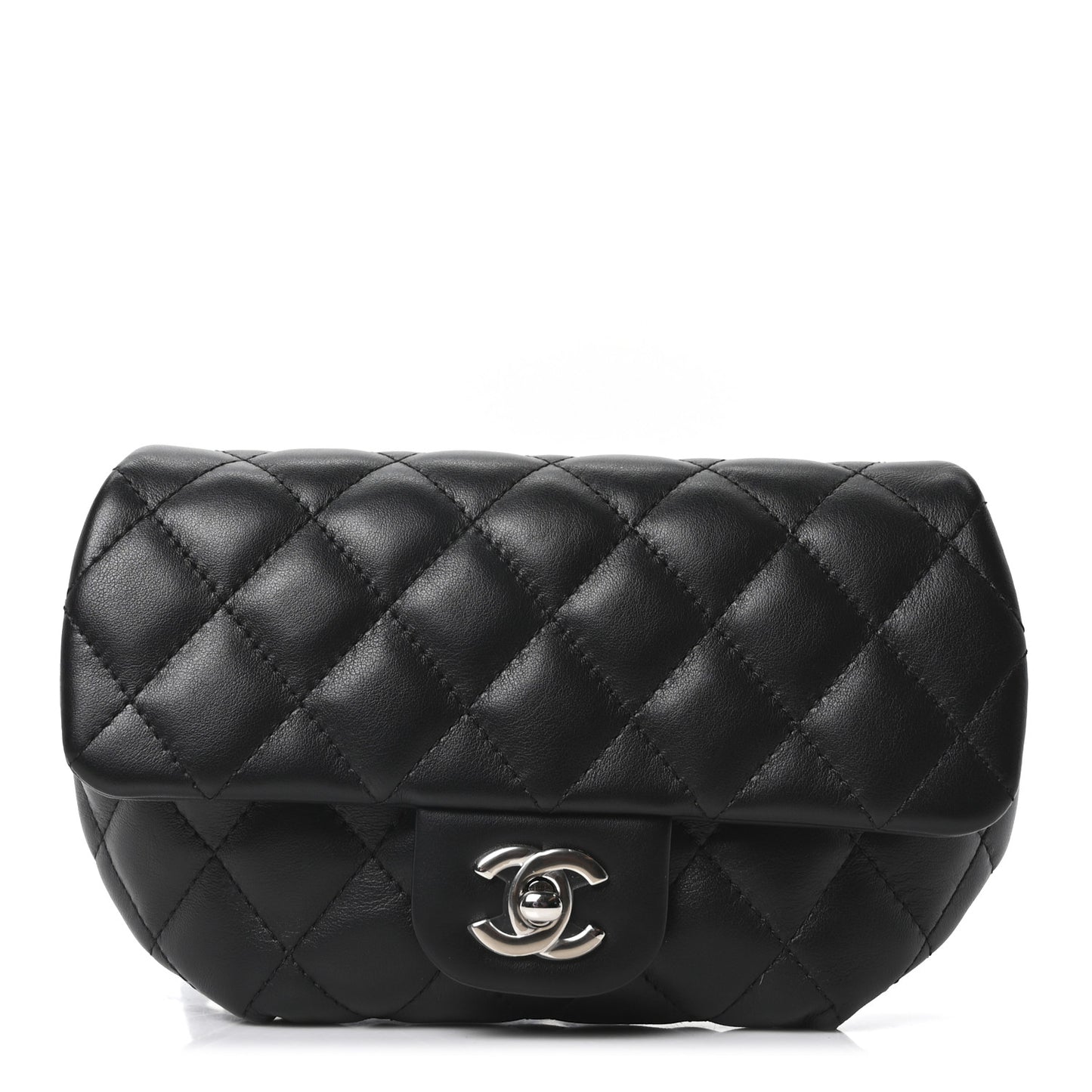 Calfskin Quilted CC Uniform Flap Belt Bag Black