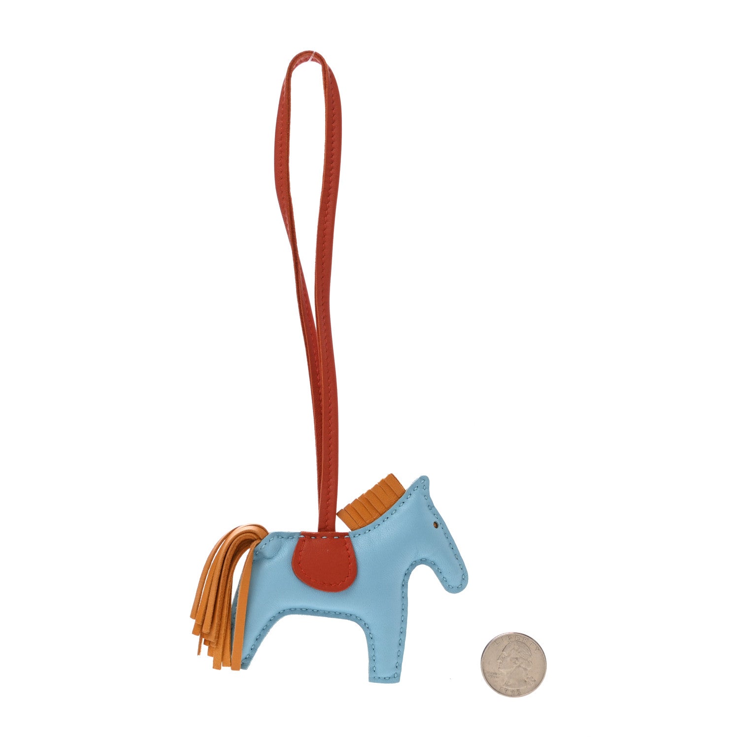 Hermes Milo Lambskin Grigri Rodeo Horse Bag Charm PM Celeste Naturel Bouton D'Or Cornaline 2 of 6