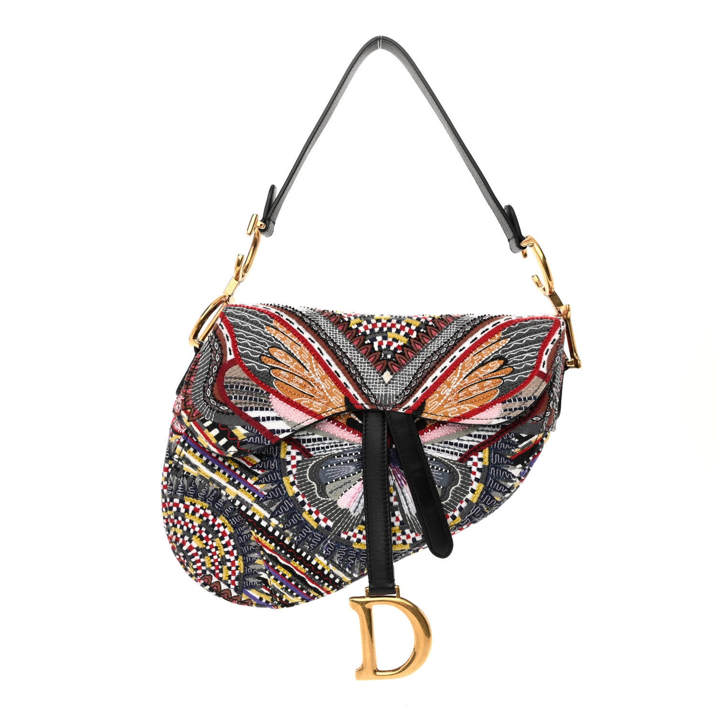 Canvas Embroidered Butterfly Saddle Bag Multicolor