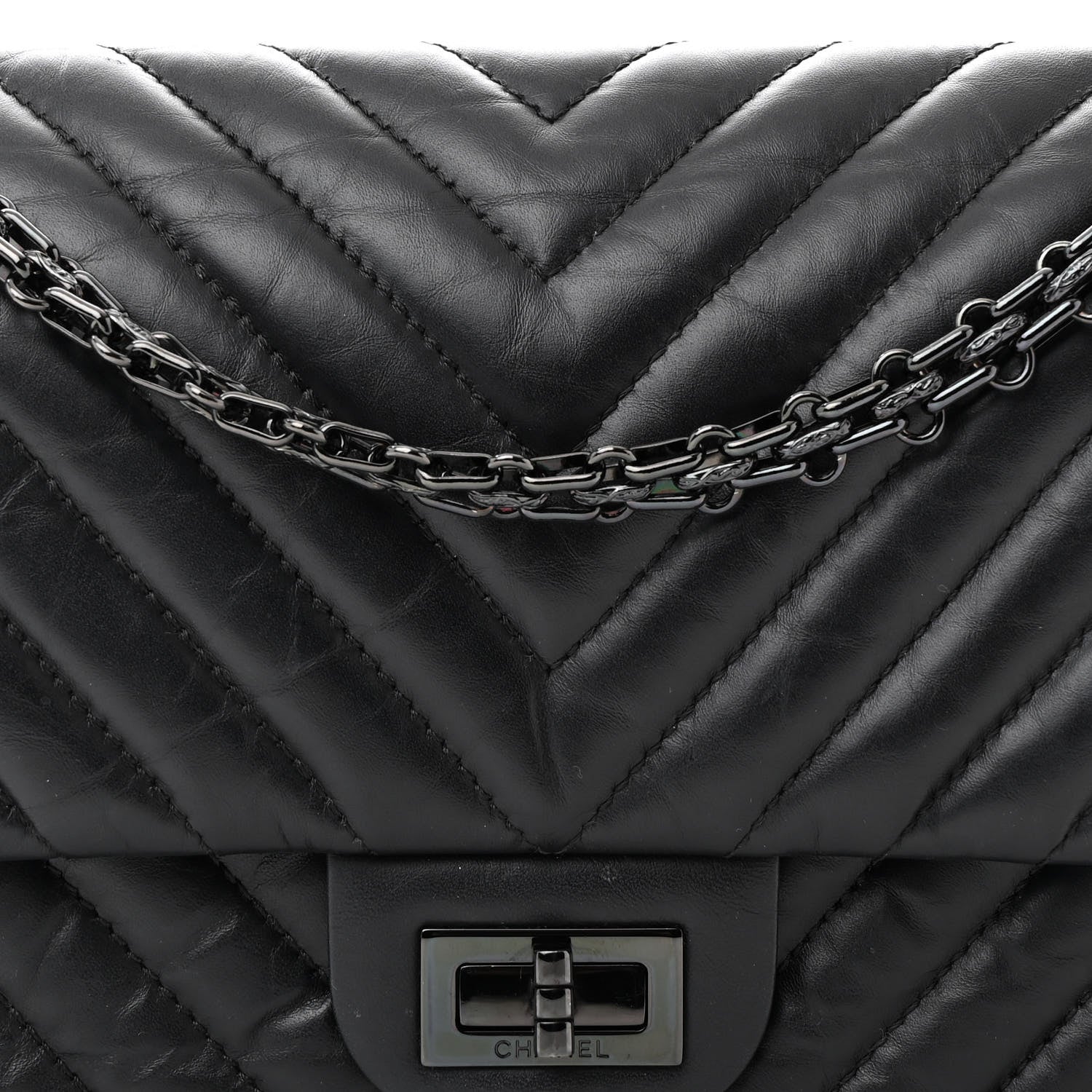 Chanel Aged Calfskin Chevron Quilted 2.55 Reissue 225 Flap So Black 8 of 12