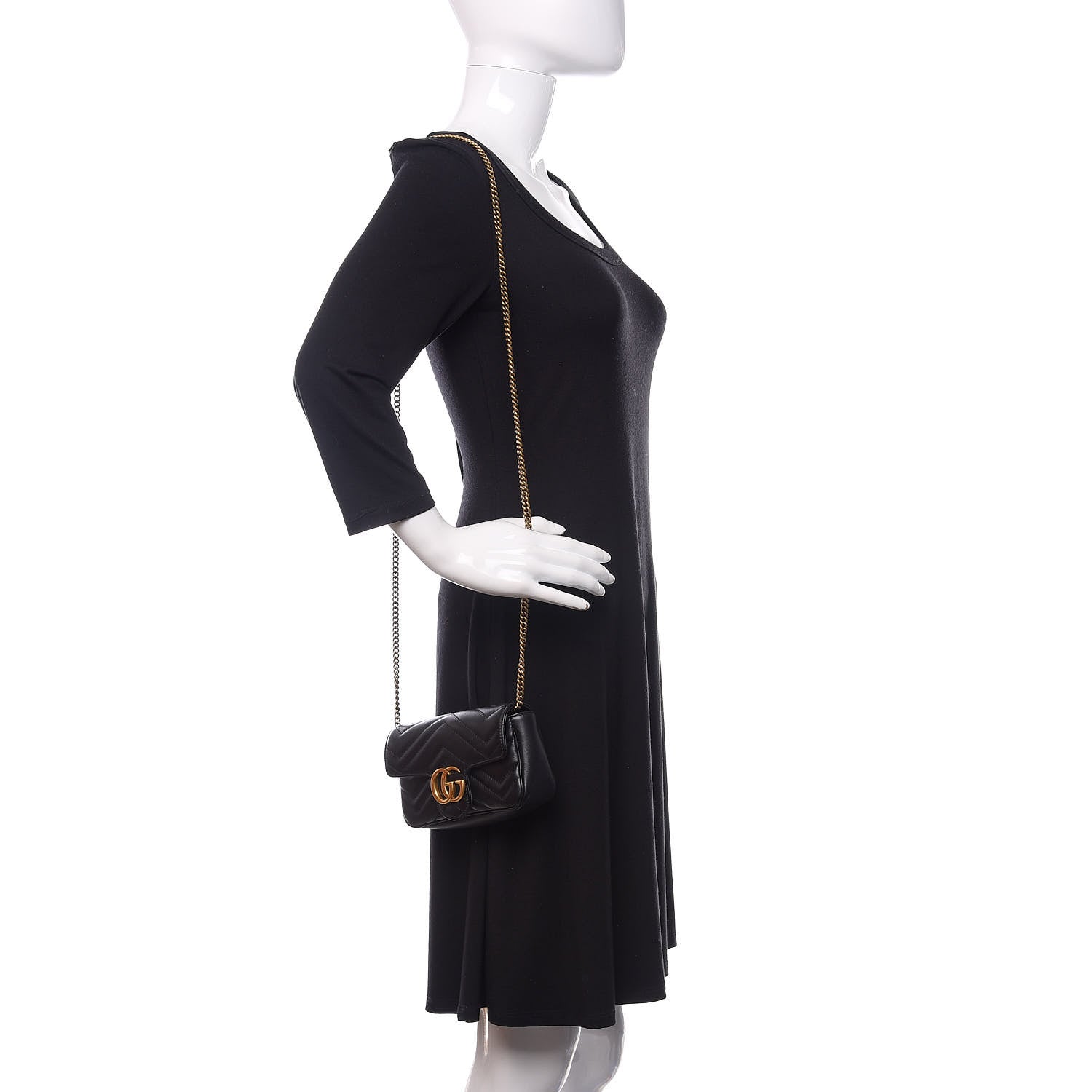 Gucci Calfskin Matelasse Super Mini GG Marmont Shoulder Bag Black 2 of 11