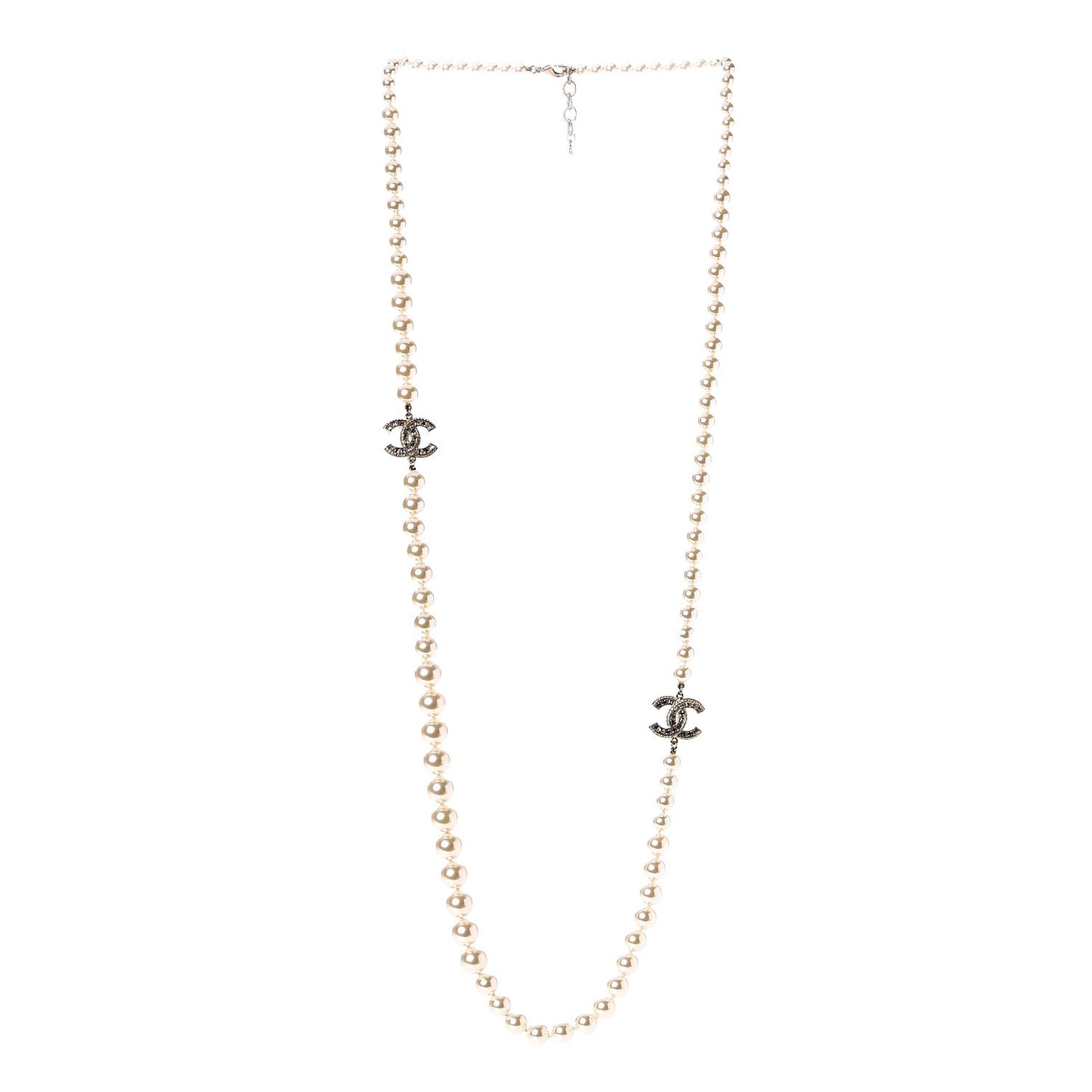 Pearl Baguette Crystal CC Necklace Gold