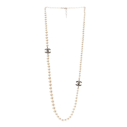 Chanel Pearl Baguette Crystal CC Necklace Gold 3 of 6