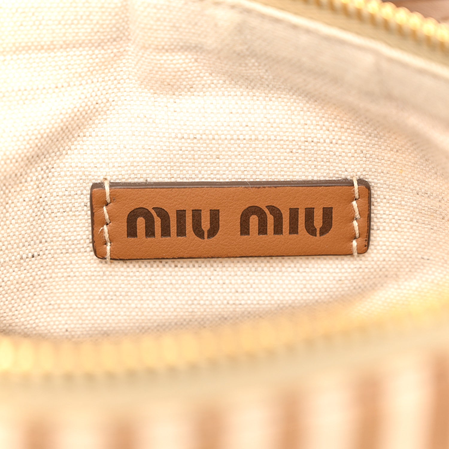 Miu Miu Cotton Linen Calfskin Striped Mini Spirit Cire Bag Tan Caramel 6 of 10