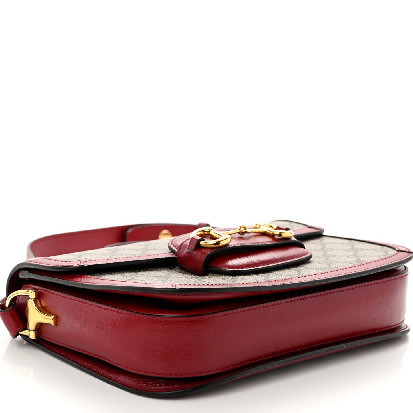 GG Supreme Monogram Azalea Calfskin Horsebit 1955 Shoulder Bag Beige Ebony New Cherry Red