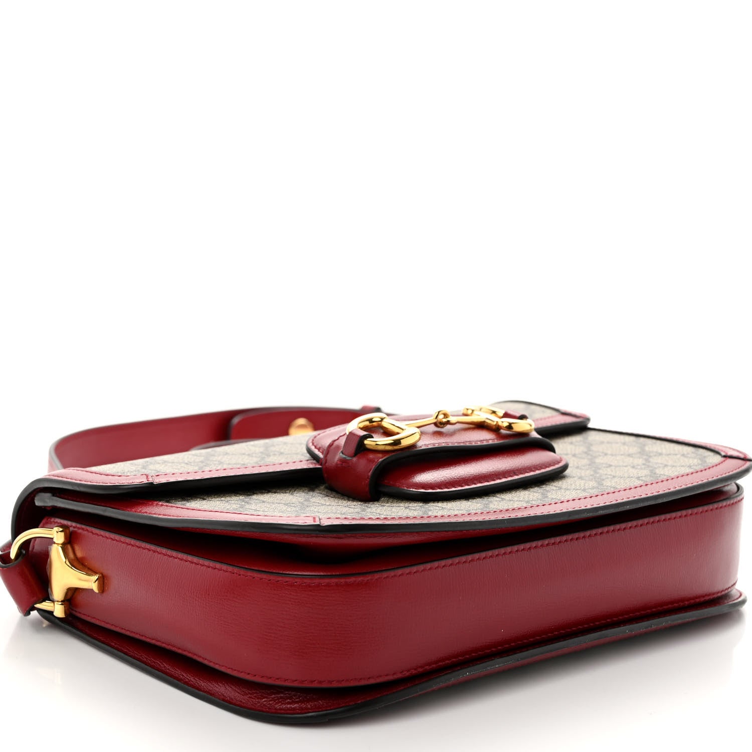 Gucci GG Supreme Monogram Azalea Calfskin Horsebit 1955 Shoulder Bag Beige Ebony New Cherry Red 4 of 11