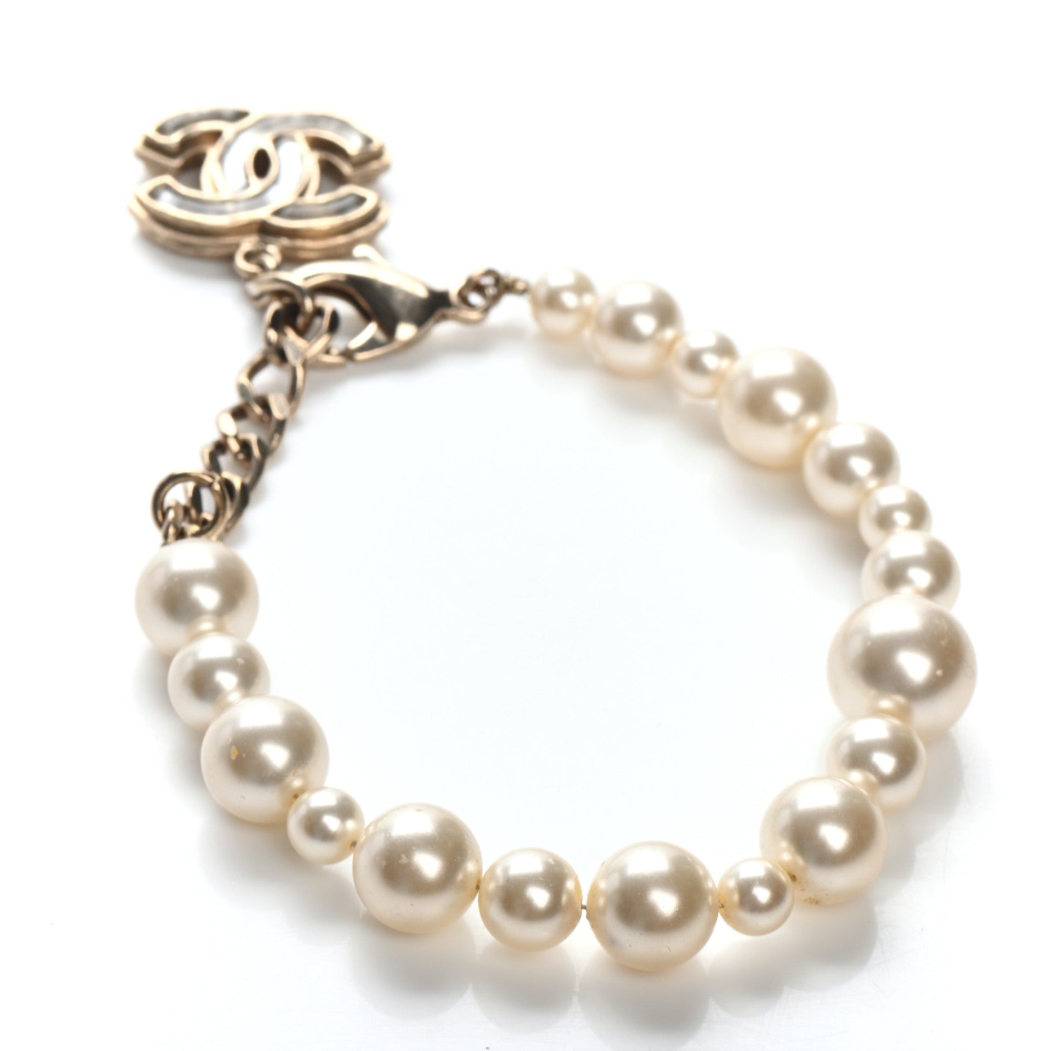 Chanel Pearl Enamel CC Bracelet Grey Gold 3 of 4