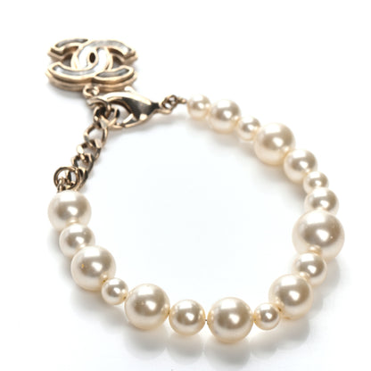 Chanel Pearl Enamel CC Bracelet Grey Gold 3 of 4