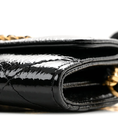 Chanel Shiny Crumpled Calfskin Quilted Chanel 19 Flap Coin Purse With Chain Black 10 of 10