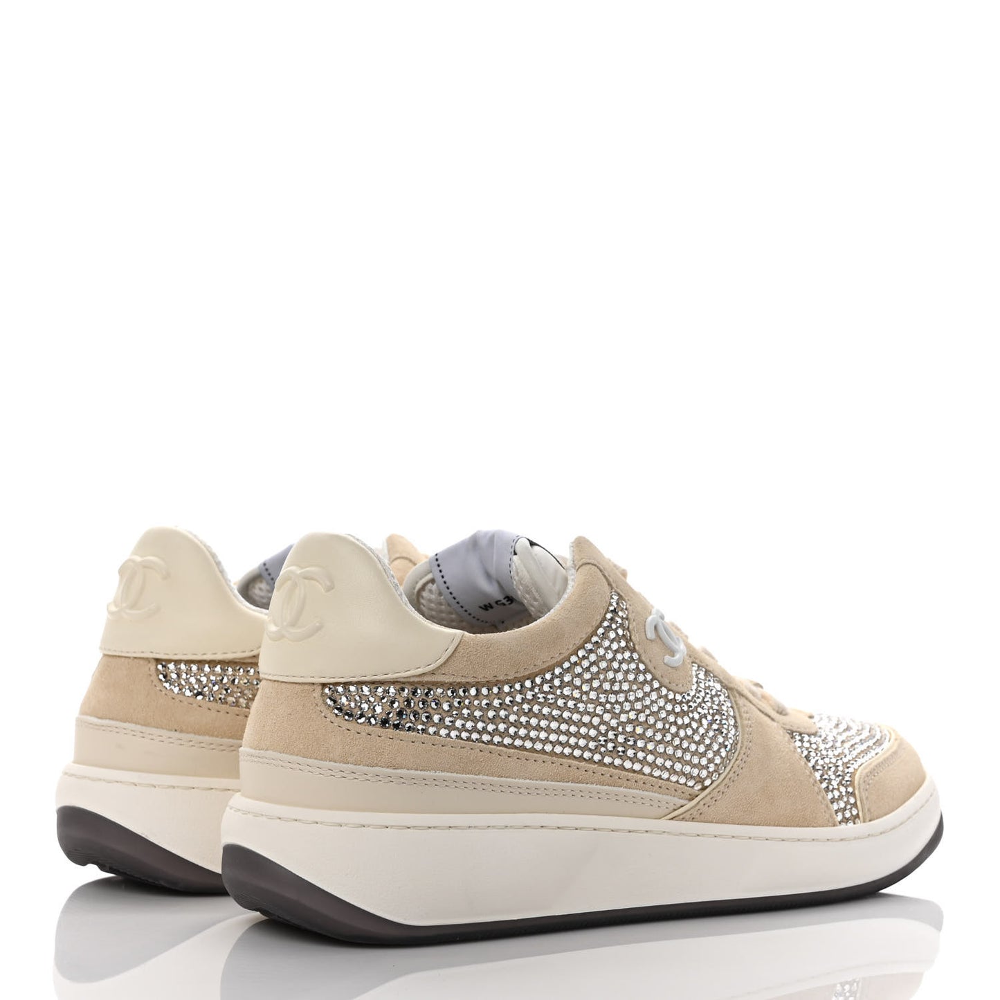 Calfskin Suede Crystal Womens CC Sneakers 38.5 White