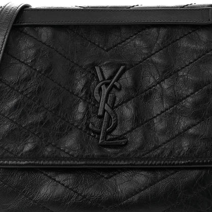 Saint Laurent Crinkled Calfskin Matelasse Monogram Medium Niki Chain Satchel Black 8 of 10