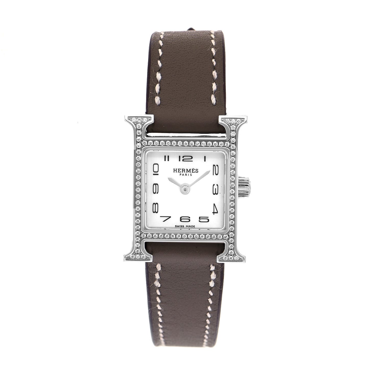 Stainless Steel Swift Diamond Bezel Mother of Pearl 17.2mm Heure H Hour Quartz Watch Etoupe