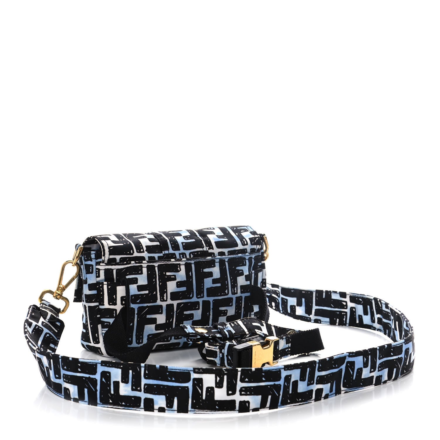 Fendi X JOSHUA VIDES Nylon FF Cloudy Mini Belt Baguette Bag White Celeste Black 3 of 12