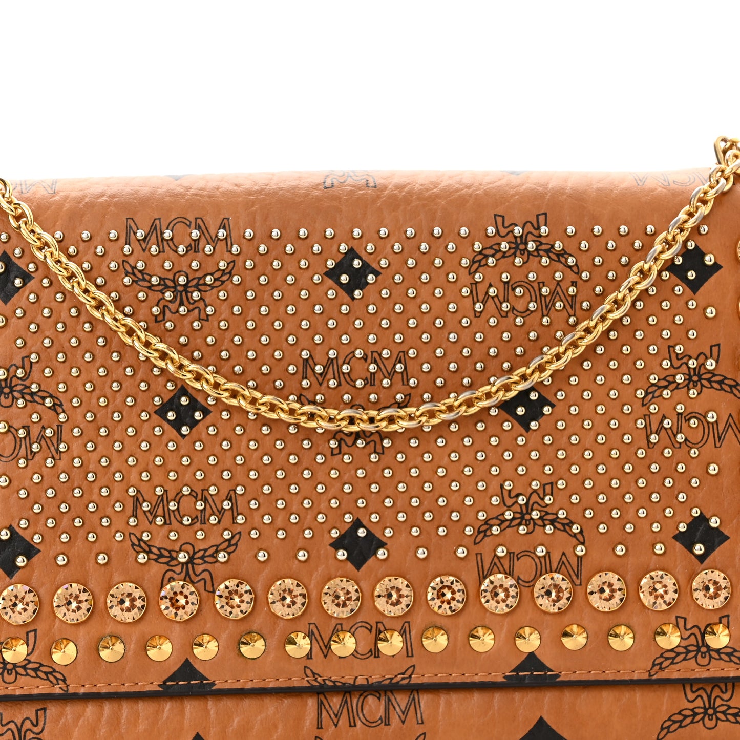 Visetos Studded Chain Wallet Cognac