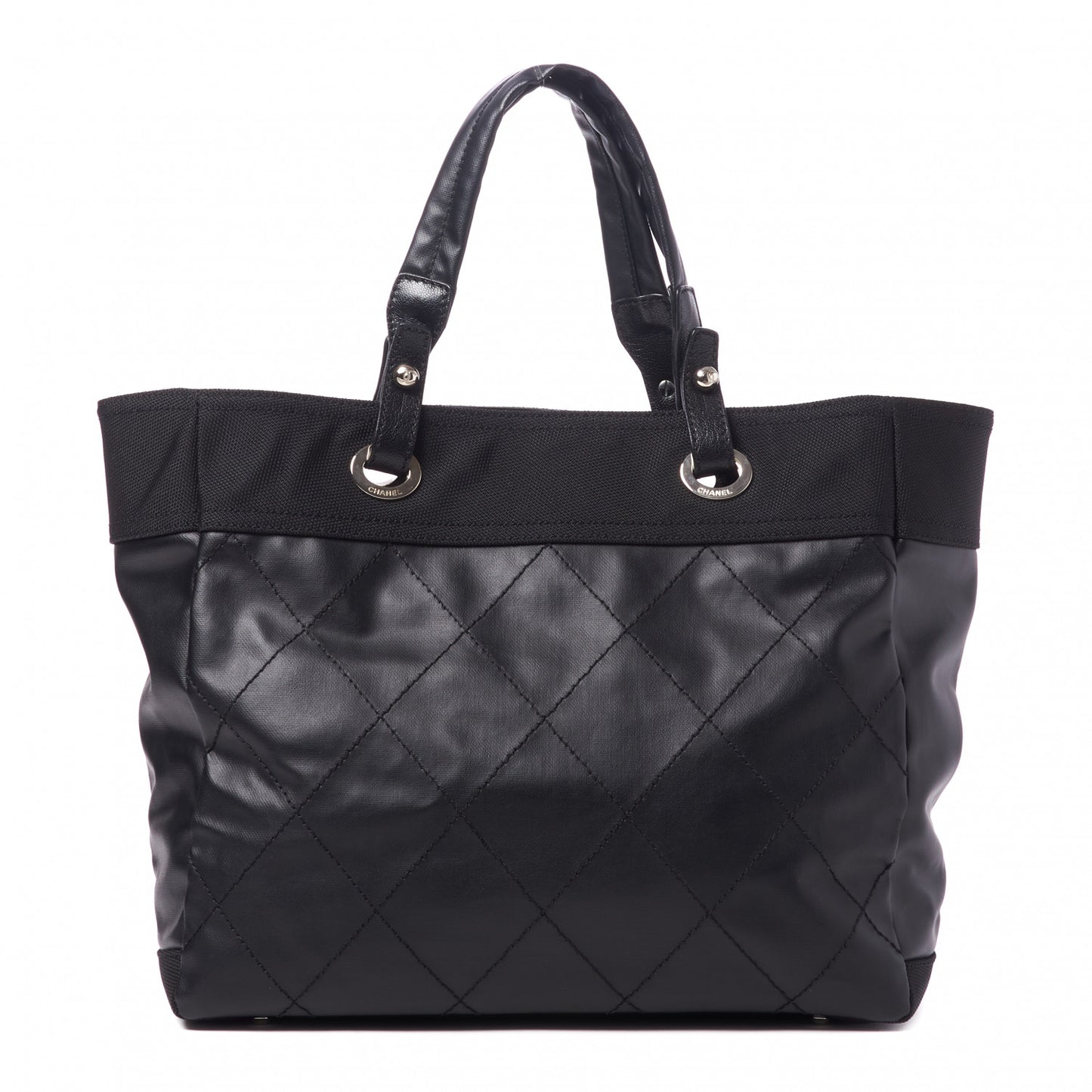 Coated Canvas Quilted Large Paris Biarritz Tote Black