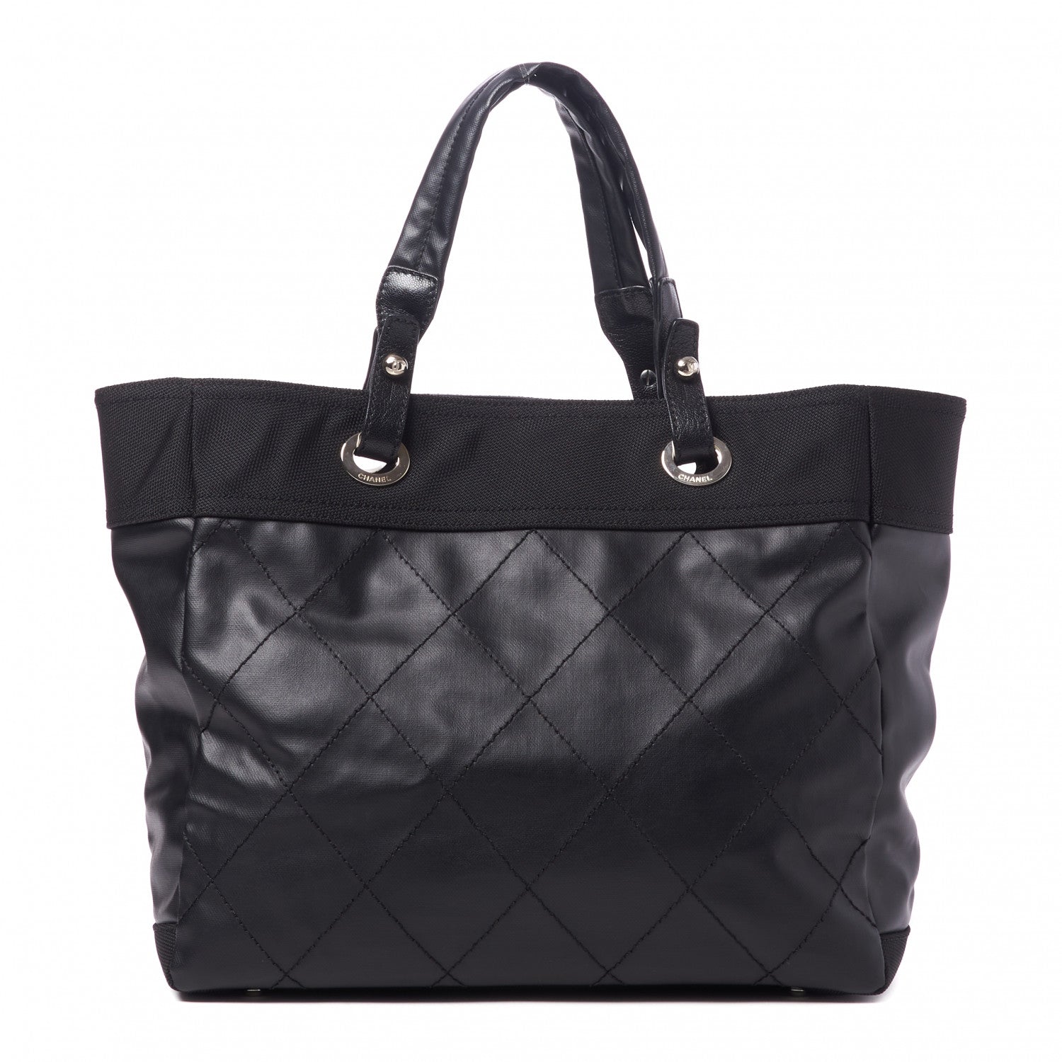 Chanel Coated Canvas Quilted Large Paris Biarritz Tote Black 1 of 9