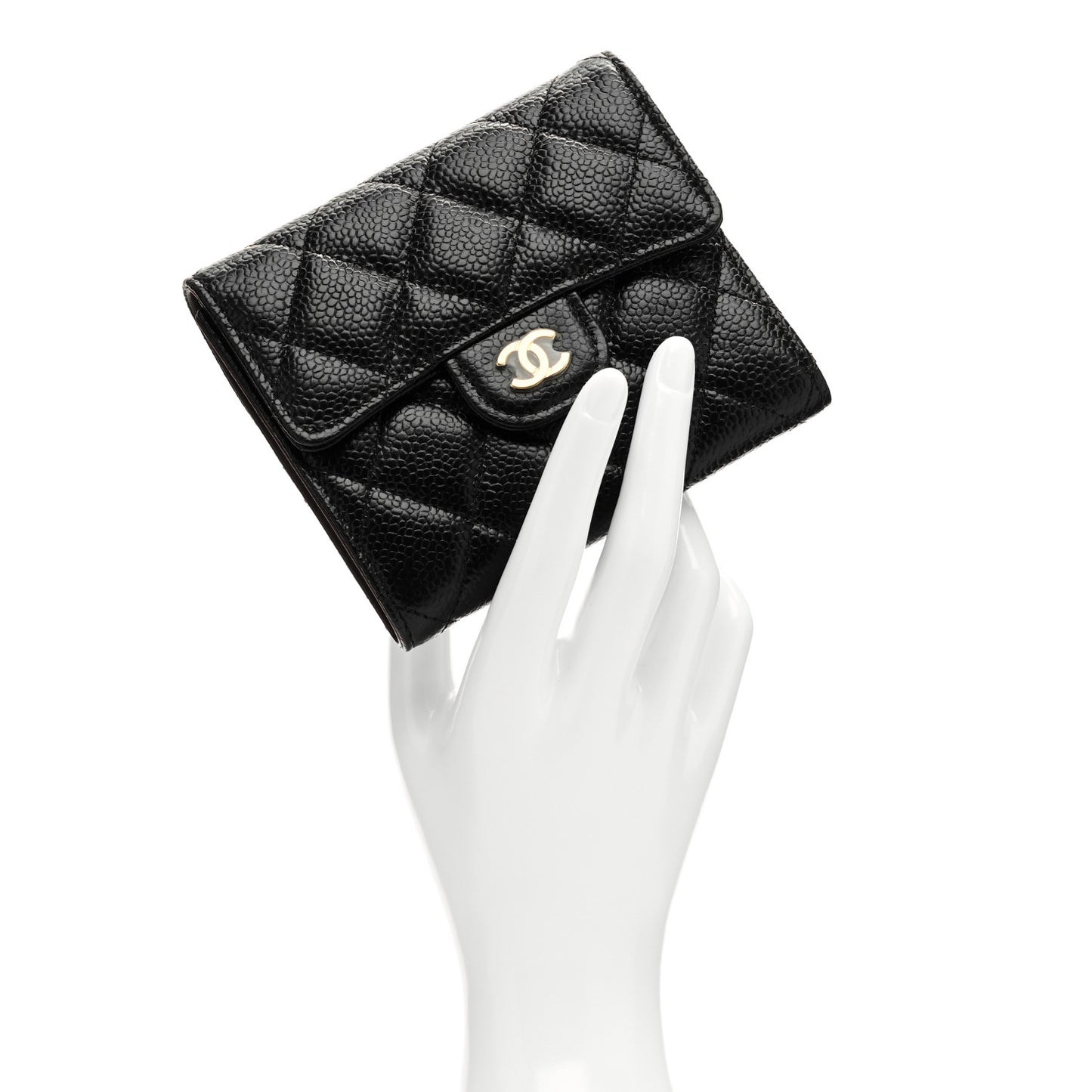 Caviar Quilted Compact Flap Wallet Black