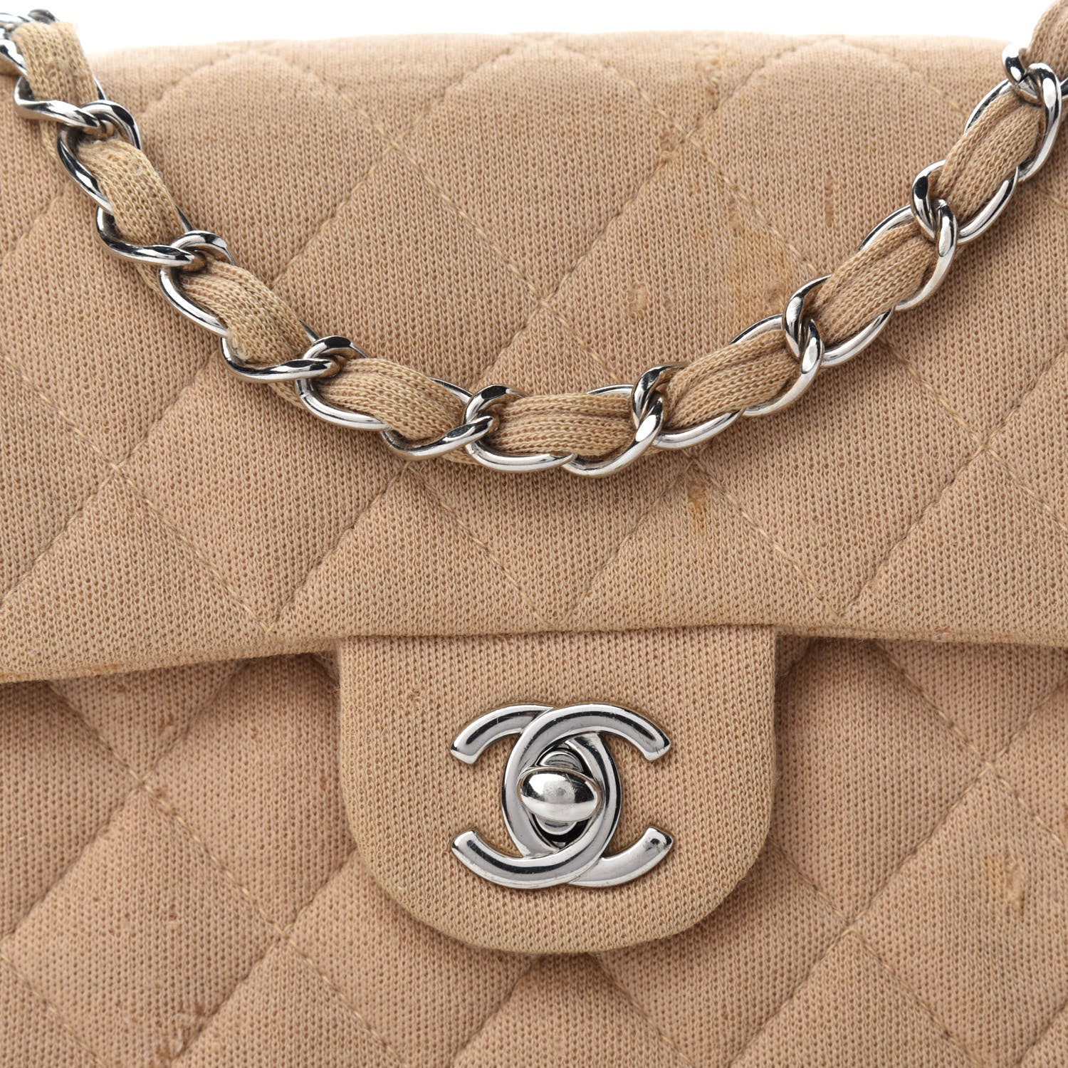 Chanel Jersey Quilted Mini Square Flap Beige 12 of 13