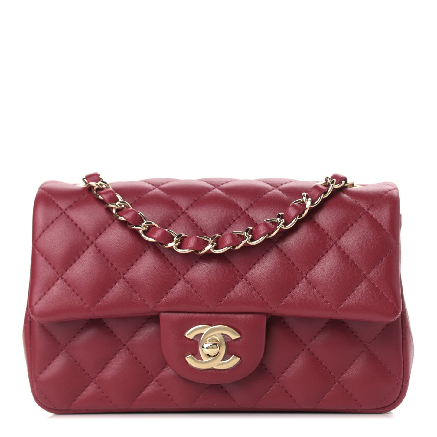 Lambskin Quilted Mini Rectangular Flap Burgundy