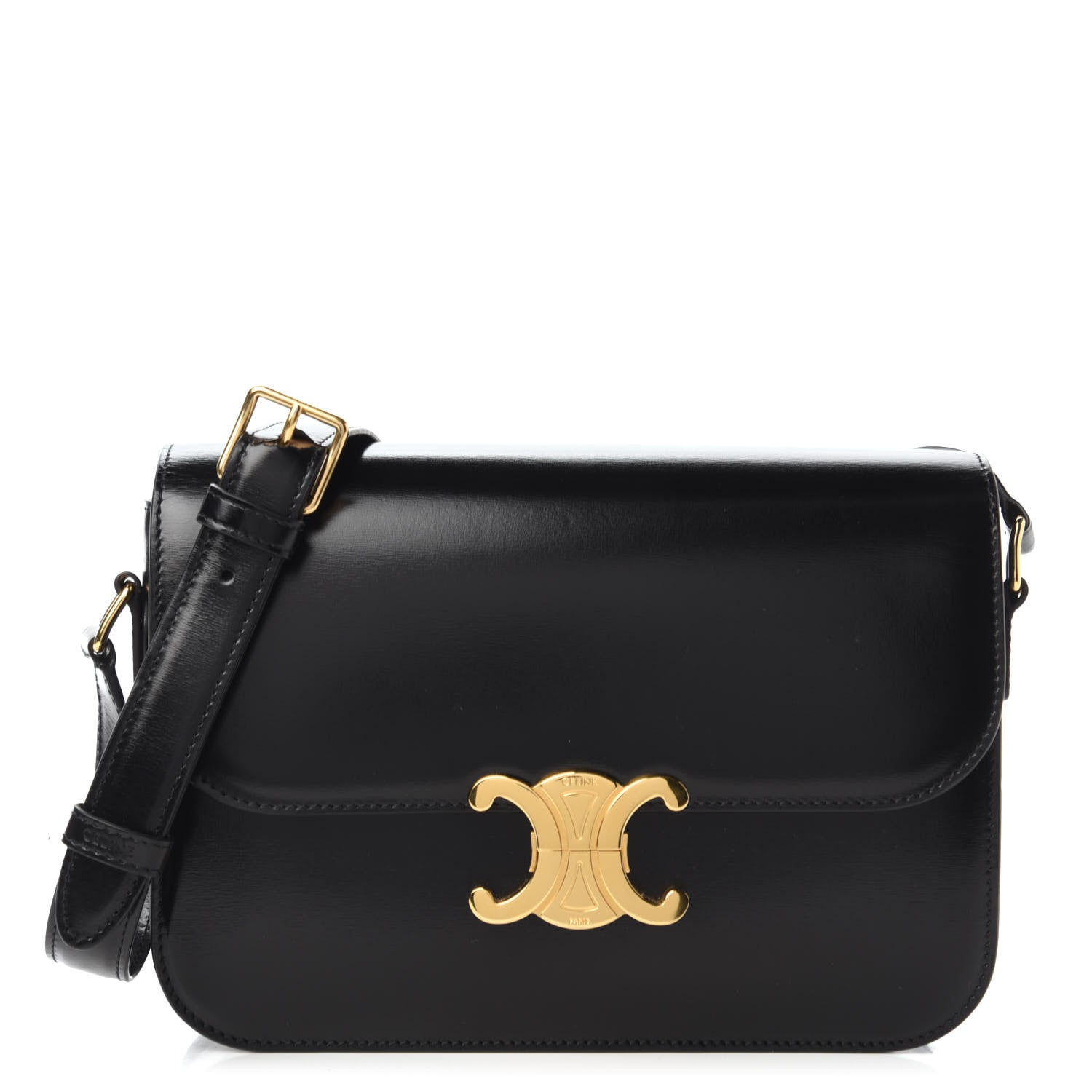 Celine Shiny Calfskin Medium Triomphe Black 1 of 11