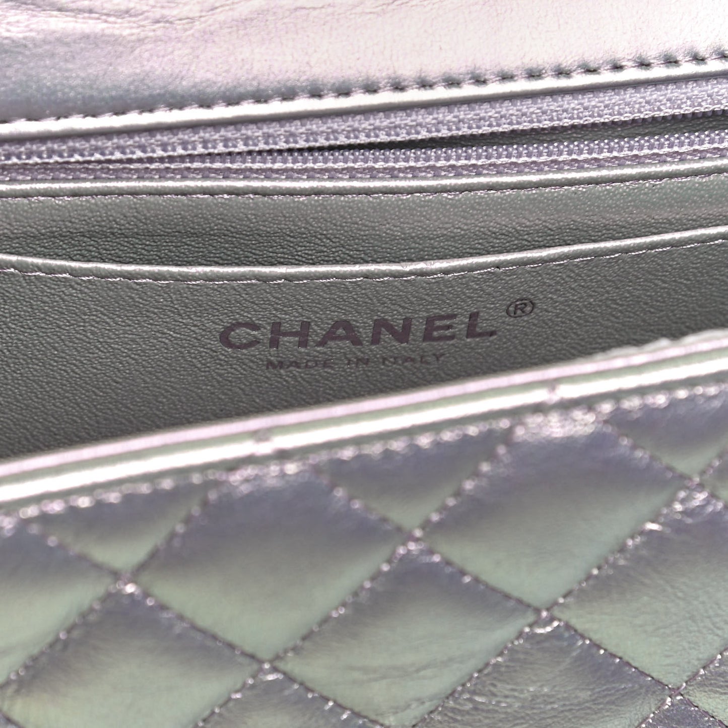 Iridescent Lambskin Quilted Mini Rectangular Flap Light Purple