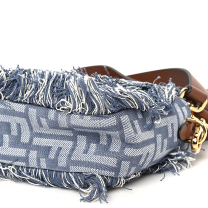Fendi Denim Vitello Fringe FF Embroidered Baguette Myrtle Dark Nut 9 of 9