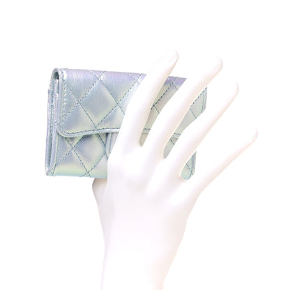 Chanel Iridescent Calfskin Quilted Flap Card Holder Light Blue 2 of 9