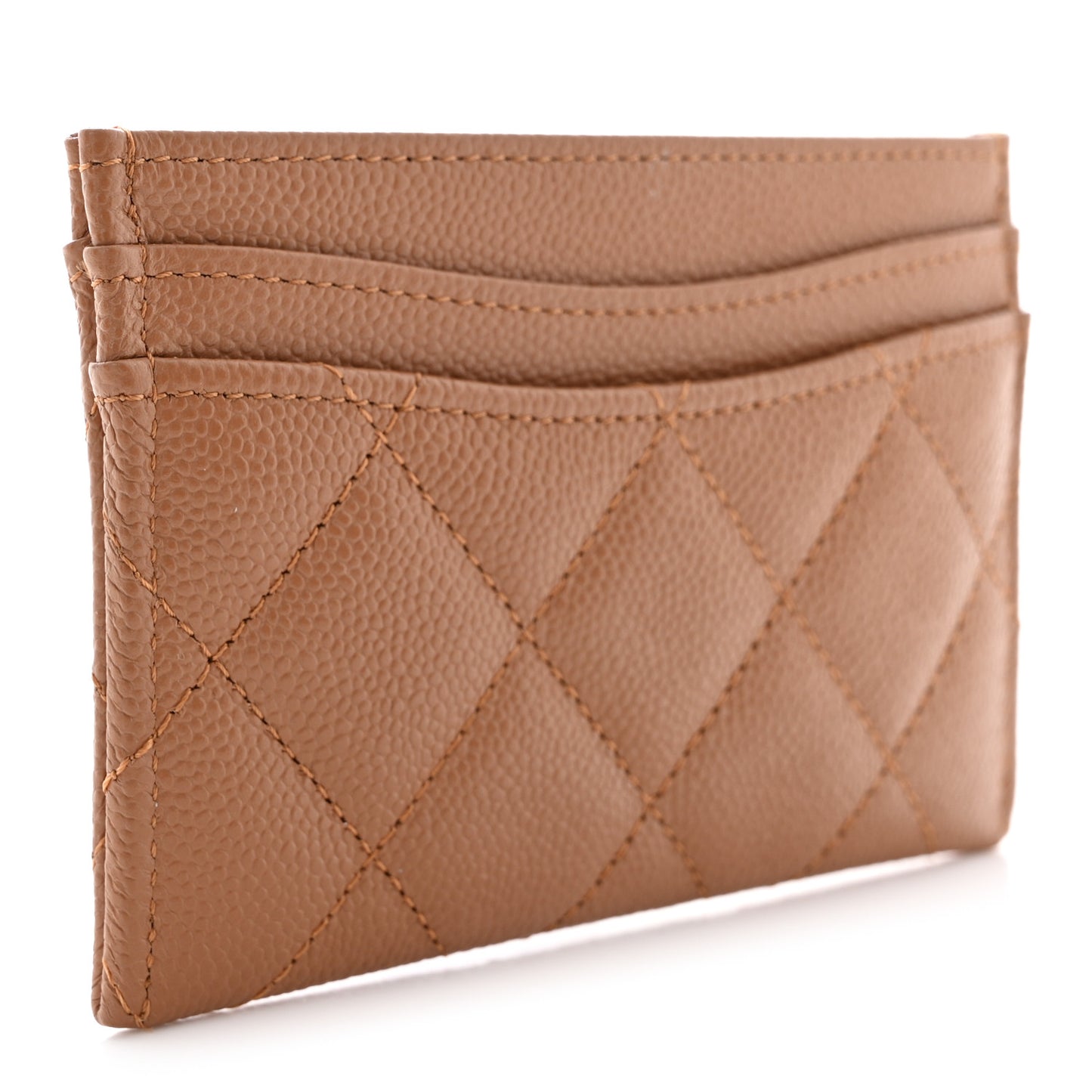 Caviar Quilted Card Holder Dark Beige