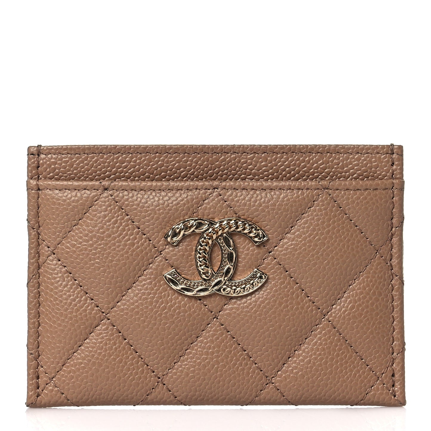 Caviar Quilted Multi Chain Card Holder Beige