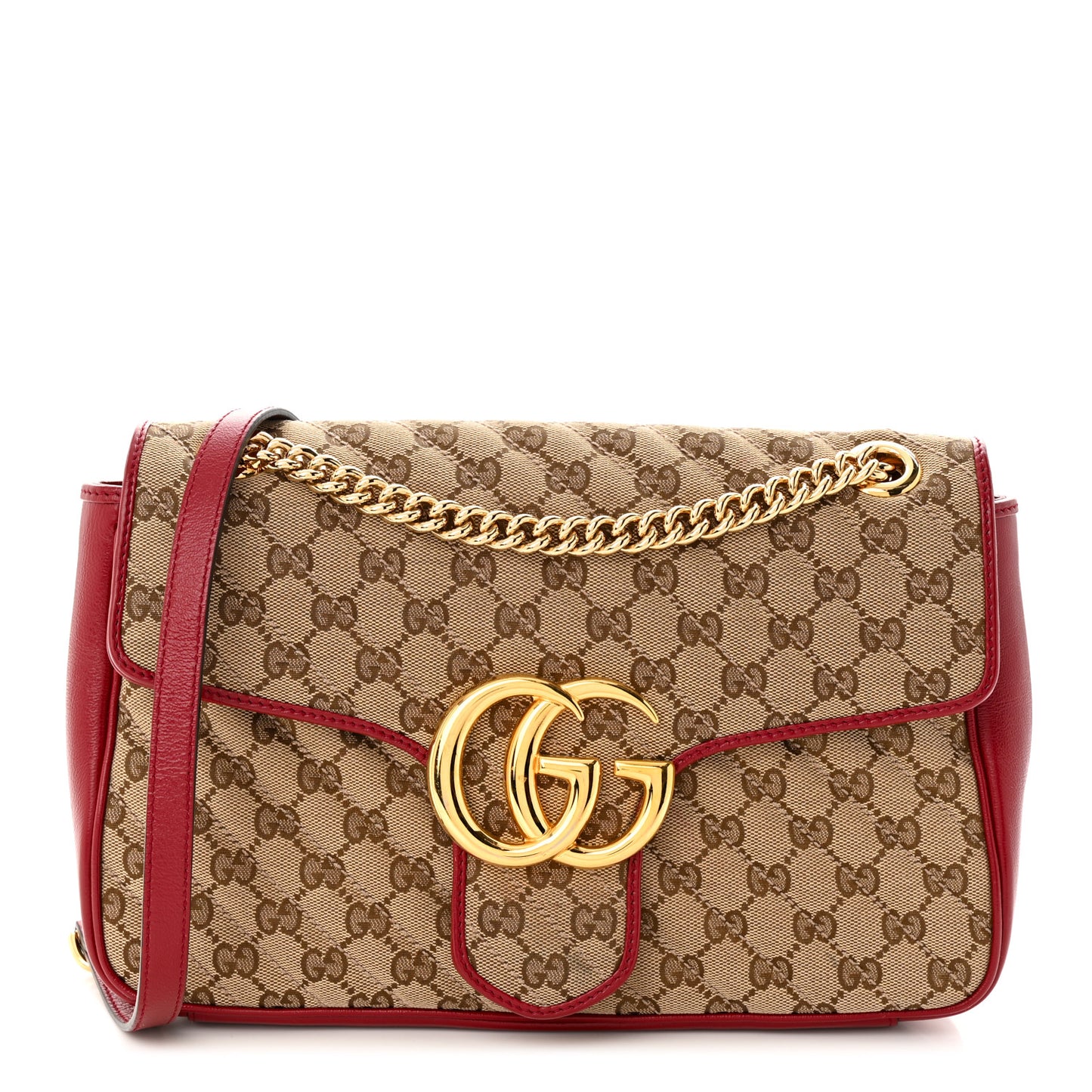 Monogram Azalea Calfskin Matelasse Diagonal Medium GG Marmont Shoulder Bag Beige Ebony New Cherry Red