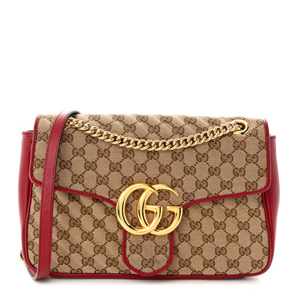 Gucci Monogram Azalea Calfskin Matelasse Diagonal Medium GG Marmont Shoulder Bag Beige Ebony New Cherry Red 1 of 11